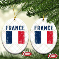 Vintage France Flag Distressed French Pride Patriotic Soccer Fan Graphic Ceramic Ornament