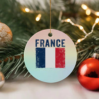 Vintage France Flag Distressed French Pride Patriotic Soccer Fan Graphic Ceramic Ornament