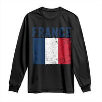 Vintage France Flag Distressed French Pride Patriotic Soccer Fan Graphic Long Sleeve Shirt