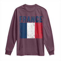 Vintage France Flag Distressed French Pride Patriotic Soccer Fan Graphic Long Sleeve Shirt