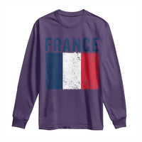 Vintage France Flag Distressed French Pride Patriotic Soccer Fan Graphic Long Sleeve Shirt