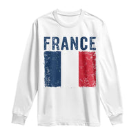 Vintage France Flag Distressed French Pride Patriotic Soccer Fan Graphic Long Sleeve Shirt