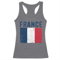 Vintage France Flag Distressed French Pride Patriotic Soccer Fan Graphic Racerback Tank Top