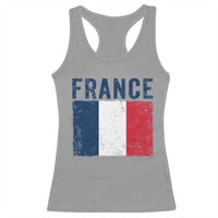 Vintage France Flag Distressed French Pride Patriotic Soccer Fan Graphic Racerback Tank Top