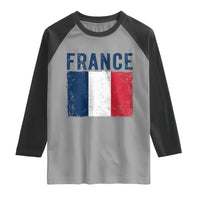 Vintage France Flag Distressed French Pride Patriotic Soccer Fan Graphic Raglan Shirt