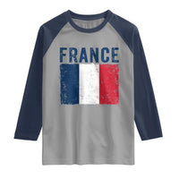 Vintage France Flag Distressed French Pride Patriotic Soccer Fan Graphic Raglan Shirt