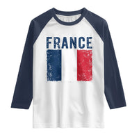 Vintage France Flag Distressed French Pride Patriotic Soccer Fan Graphic Raglan Shirt