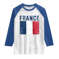 Vintage France Flag Distressed French Pride Patriotic Soccer Fan Graphic Raglan Shirt