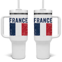 Vintage France Flag Distressed French Pride Patriotic Soccer Fan Graphic Tumbler With Handle