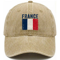 Vintage France Flag Distressed French Pride Patriotic Soccer Fan Graphic Washed Cotton Baseball Cap