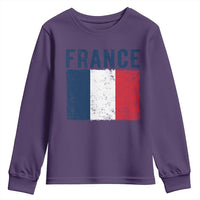 Vintage France Flag Distressed French Pride Patriotic Soccer Fan Graphic Youth Sweatshirt