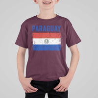 Vintage Paraguay Flag Distressed Paraguayan Pride Patriotic Soccer Fan Graphic T Shirt For Kid