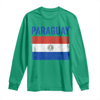 Vintage Paraguay Flag Distressed Paraguayan Pride Patriotic Soccer Fan Graphic Long Sleeve Shirt