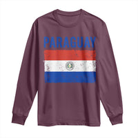 Vintage Paraguay Flag Distressed Paraguayan Pride Patriotic Soccer Fan Graphic Long Sleeve Shirt