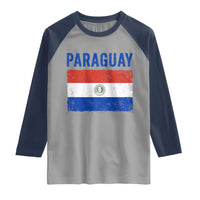 Vintage Paraguay Flag Distressed Paraguayan Pride Patriotic Soccer Fan Graphic Raglan Shirt