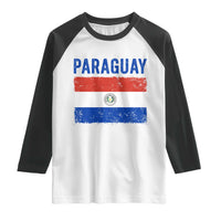 Vintage Paraguay Flag Distressed Paraguayan Pride Patriotic Soccer Fan Graphic Raglan Shirt