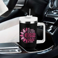 Breast Cancer Tumbler With Handle Pink Ribbon Being Strong Quote Support Gift - Wonder Print Shop