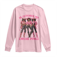 In October We Wear Pink Long Sleeve Shirt Breast Cancer Awareness Month Cowgirl Pink Ribbon - Wonder Print Shop
