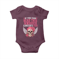 Funny Breast Cancer Survivor Baby Onesie Im Kicking Cancers Ass Pink Ribbon Skull - Wonder Print Shop
