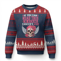 Funny Breast Cancer Survivor Ugly Christmas Sweater Im Kicking Cancers Ass Pink Ribbon Skull - Wonder Print Shop