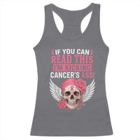Funny Breast Cancer Survivor Racerback Tank Top Im Kicking Cancers Ass Pink Ribbon Skull - Wonder Print Shop