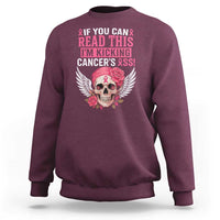 Funny Breast Cancer Survivor Sweatshirt Im Kicking Cancers Ass Pink Ribbon Skull - Wonder Print Shop