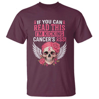 Funny Breast Cancer Survivor T Shirt Im Kicking Cancers Ass Pink Ribbon Skull - Wonder Print Shop