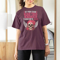 Funny Breast Cancer Survivor T Shirt For Women Im Kicking Cancers Ass Pink Ribbon Skull - Wonder Print Shop