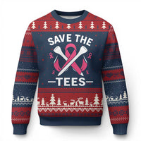 Breast Cancer Awareness Pink Ribbon Golf Ugly Christmas Sweater Funny Save The Tees - Wonder Print Shop