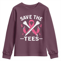 Breast Cancer Awareness Pink Ribbon Golf Youth Sweatshirt Funny Save The Tees - Wonder Print Shop
