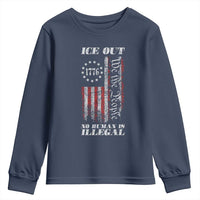 Ice Out No Human Is Illegal Youth Sweatshirt Vintage Old 1776 US Flag