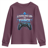 Leveled Up To Fiance Youth Sweatshirt Newly Engaged Gifts For Him Gamer