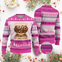 Black History Education Is Freedom Ugly Christmas Sweater Retro Books Afro African American Heritage