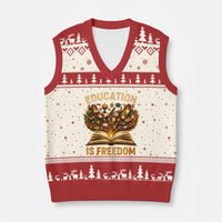 Black History Education Is Freedom V-Neck Knit Sweater Vest Retro Books Afro African American Heritage