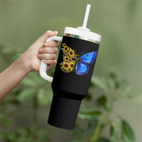Sunflower Butterfly Ukraine Flag Tumbler With Handle