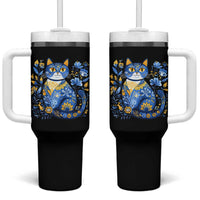 Ukraine Cat Floral Vintage Ukrainian Flag Tumbler With Handle