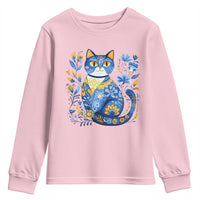 Ukraine Cat Floral Vintage Ukrainian Flag Youth Sweatshirt