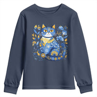 Ukraine Cat Floral Vintage Ukrainian Flag Youth Sweatshirt