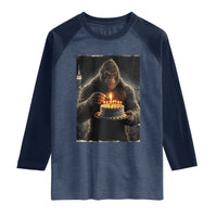 Funny Birthday Bigfoot Raglan Shirt Sasquatsch Bday Party Vintage Graphic Japanese Art