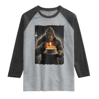 Funny Birthday Bigfoot Raglan Shirt Sasquatsch Bday Party Vintage Graphic Japanese Art