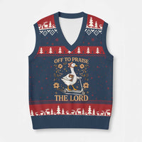 Funny Goose Christian V-Neck Knit Sweater Vest Off To Praise The Lord Bible Verse Trendy Church
