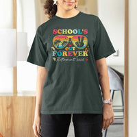 School's Out Forever Retired Teacher 2025 T Shirt For Women Groovy Retirement