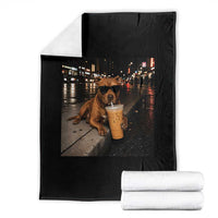 Funny Pitbull Drinking Iced Coffee Throw Blanket Vintage Pittie Dog Lovers Meme