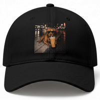 Funny Pitbull Drinking Iced Coffee Baseball Cap Vintage Pittie Dog Lovers Meme