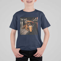 Funny Pitbull Drinking Iced Coffee T Shirt For Kid Vintage Pittie Dog Lovers Meme