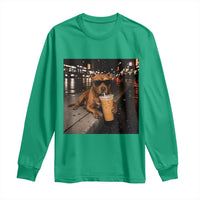 Funny Pitbull Drinking Iced Coffee Long Sleeve Shirt Vintage Pittie Dog Lovers Meme