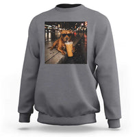 Funny Pitbull Drinking Iced Coffee Sweatshirt Vintage Pittie Dog Lovers Meme