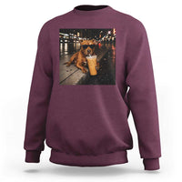 Funny Pitbull Drinking Iced Coffee Sweatshirt Vintage Pittie Dog Lovers Meme
