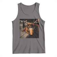 Funny Pitbull Drinking Iced Coffee Tank Top Vintage Pittie Dog Lovers Meme