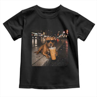 Funny Pitbull Drinking Iced Coffee Toddler T Shirt Vintage Pittie Dog Lovers Meme
